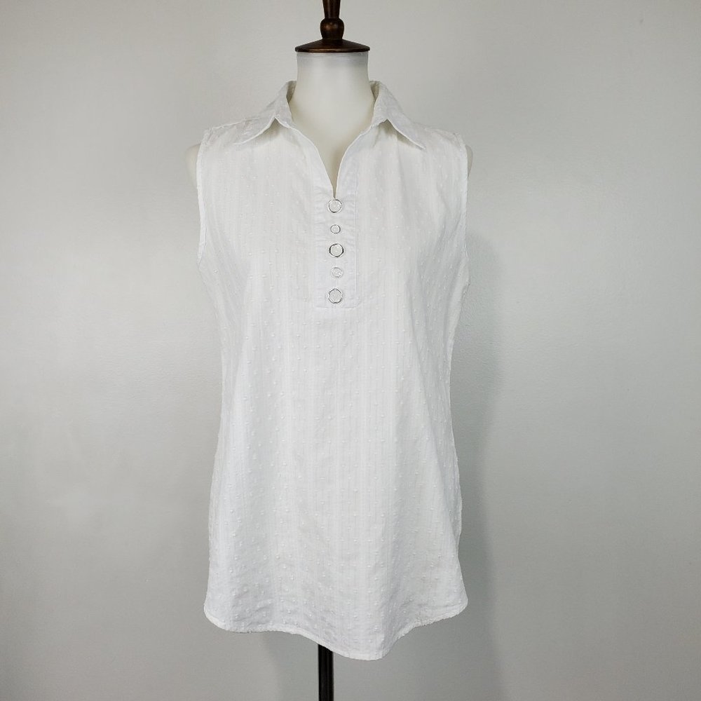 Ethyl Clothing White Swiss Dot Sleeveless Cotton Pullover Blouse Top Size S